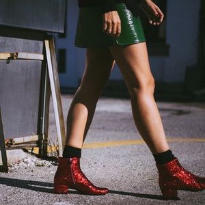 ysl pink glitter boots